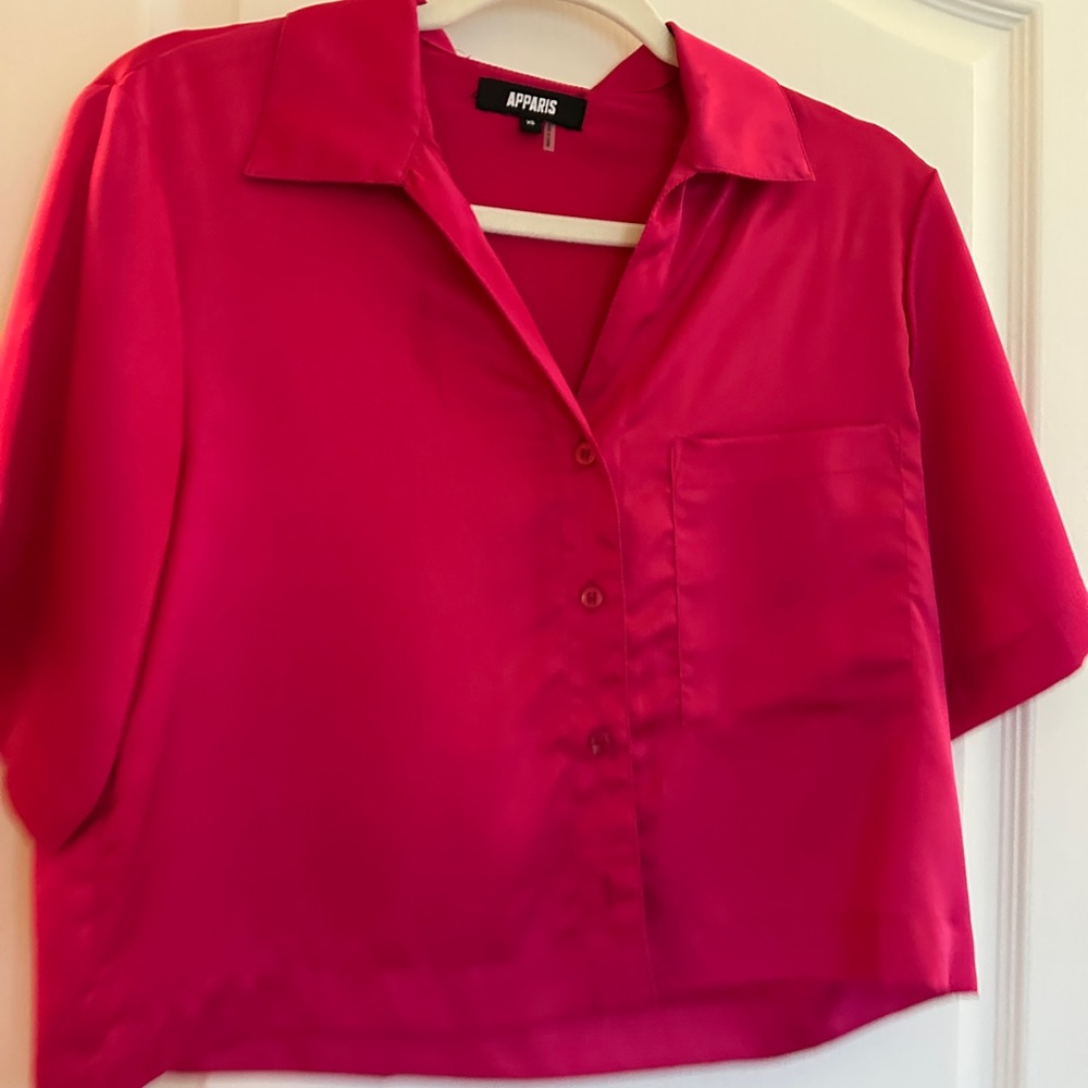 Apparis Hot Pink Satin Button-Down Camp Shirt